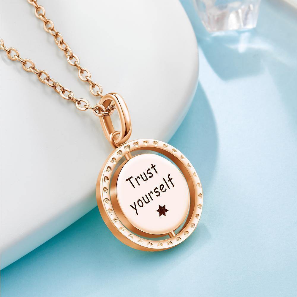 Engraved Necklace Blessing Coin Necklace Gift for Her Rose Gold Plated Silver - soufeelus