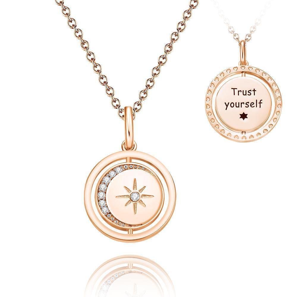 Engraved Necklace Blessing Coin Necklace Gift for Her Rose Gold Plated - soufeelus