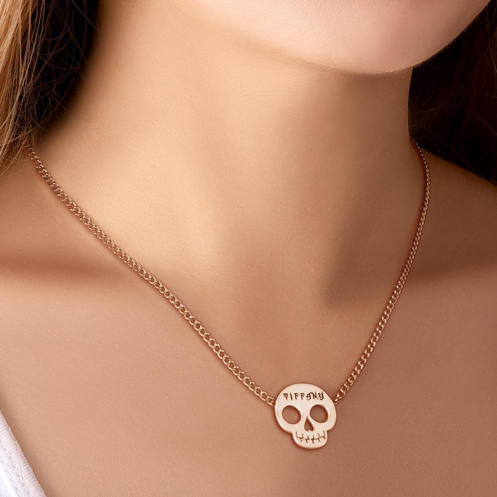 Custom  Necklace Skull Necklace Gifts for Her Rose Gold Plated - soufeelus