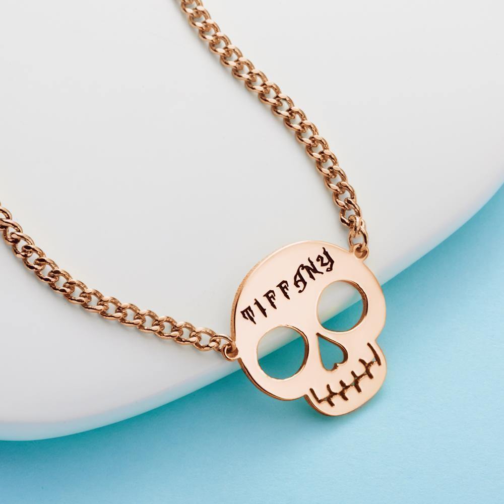 Custom  Necklace Skull Necklace Gifts for Her Rose Gold Plated - soufeelus