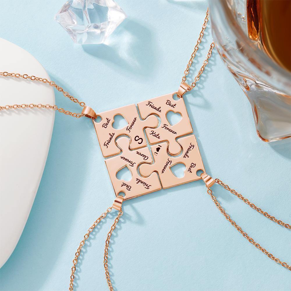 Family and Friends Name Puzzle Necklace Engraved Necklace Rose Gold Plated Silver - soufeelus