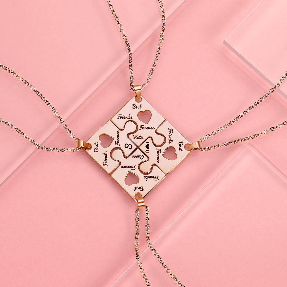 Engraved Necklace Puzzle Necklace Bridesmaid Necklace Gifts for Her Rose Gold Plated Silver - soufeelus