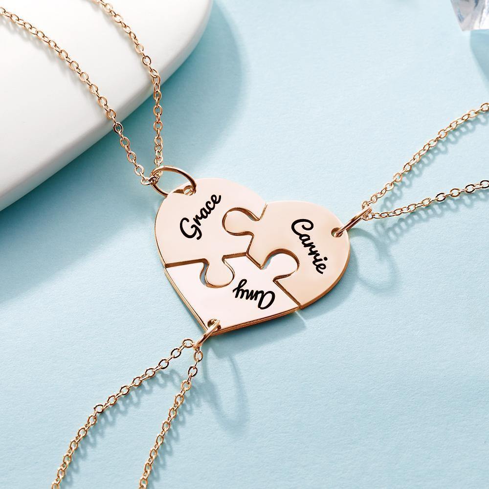 Puzzle Necklace Family Necklace Engraved Necklace Rose Gold Plated Silver - soufeelus