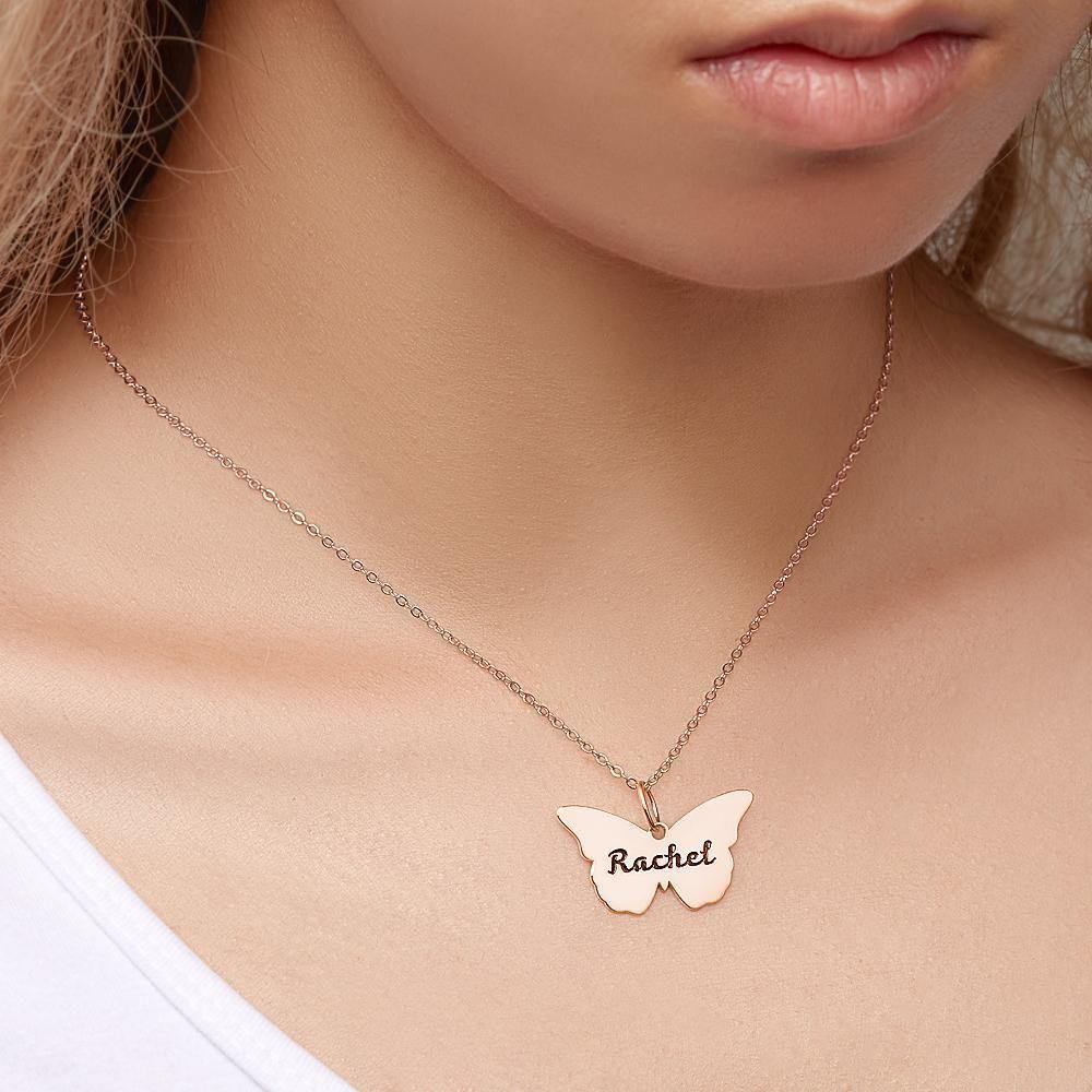 Butterfly Engraved Necklace Name Necklace Memorial Gift Friendship Necklace Bridesmaid Gift Rose Gold Plated Silver - soufeelus