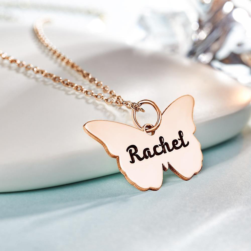 Butterfly Engraved Necklace Name Necklace Memorial Gift Friendship Necklace Bridesmaid Gift Rose Gold Plated Silver - soufeelus