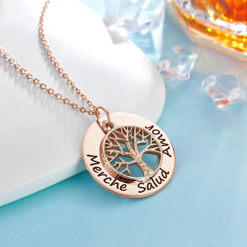 Engraved Necklace Name Necklace Mothers Meaningful Gifts Family Tree Necklace Rose Gold Plated Silver - soufeelus