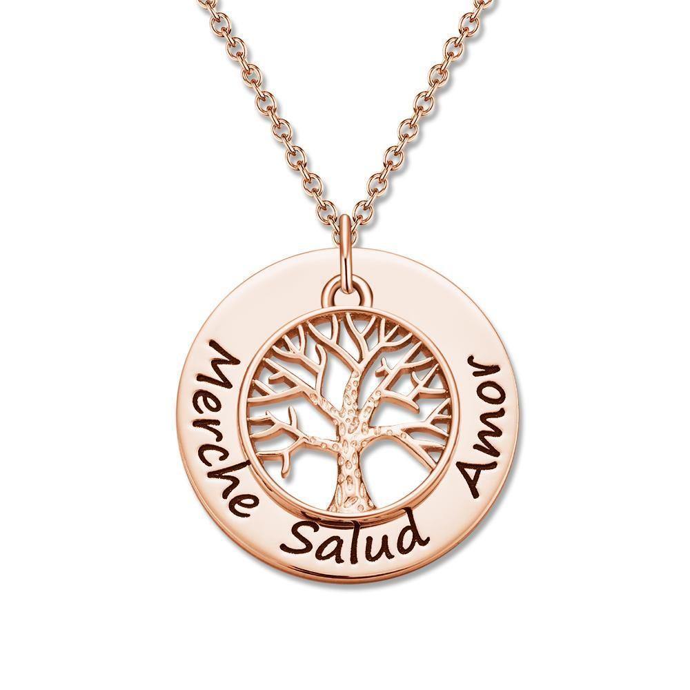 Engraved Necklace Circle Pendant Gift for Family Tree Necklace Anniversary Gift Silver - soufeelus