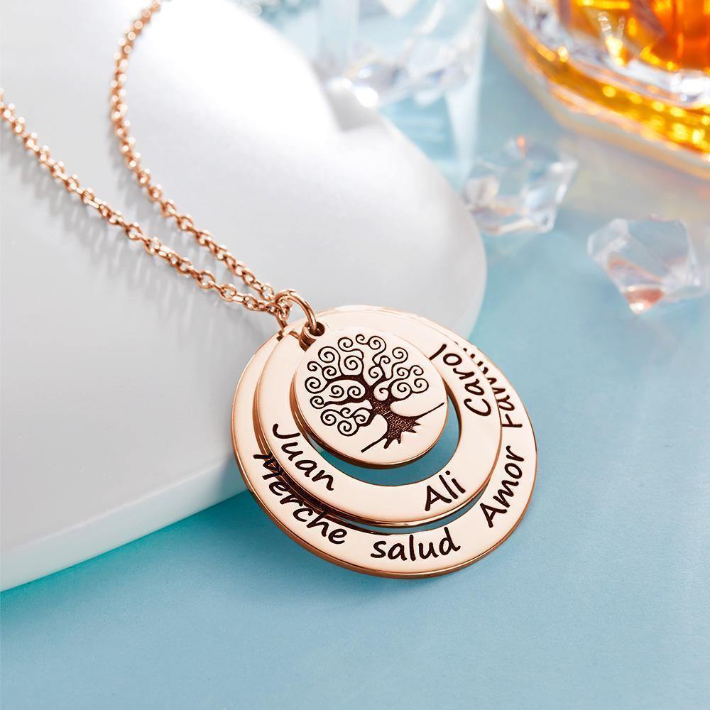 Engraved Necklace Name Necklace Memorial Gifts for Mom Family Tree Necklace Rose Gold Plated Silver - soufeelus