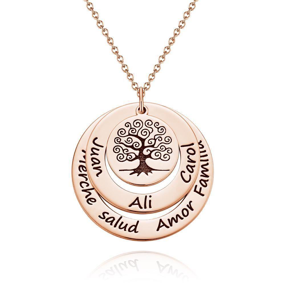 Engraved Necklace Name Necklace Family Necklace Family Tree Necklace 14k Gold Plated Silver - soufeelus