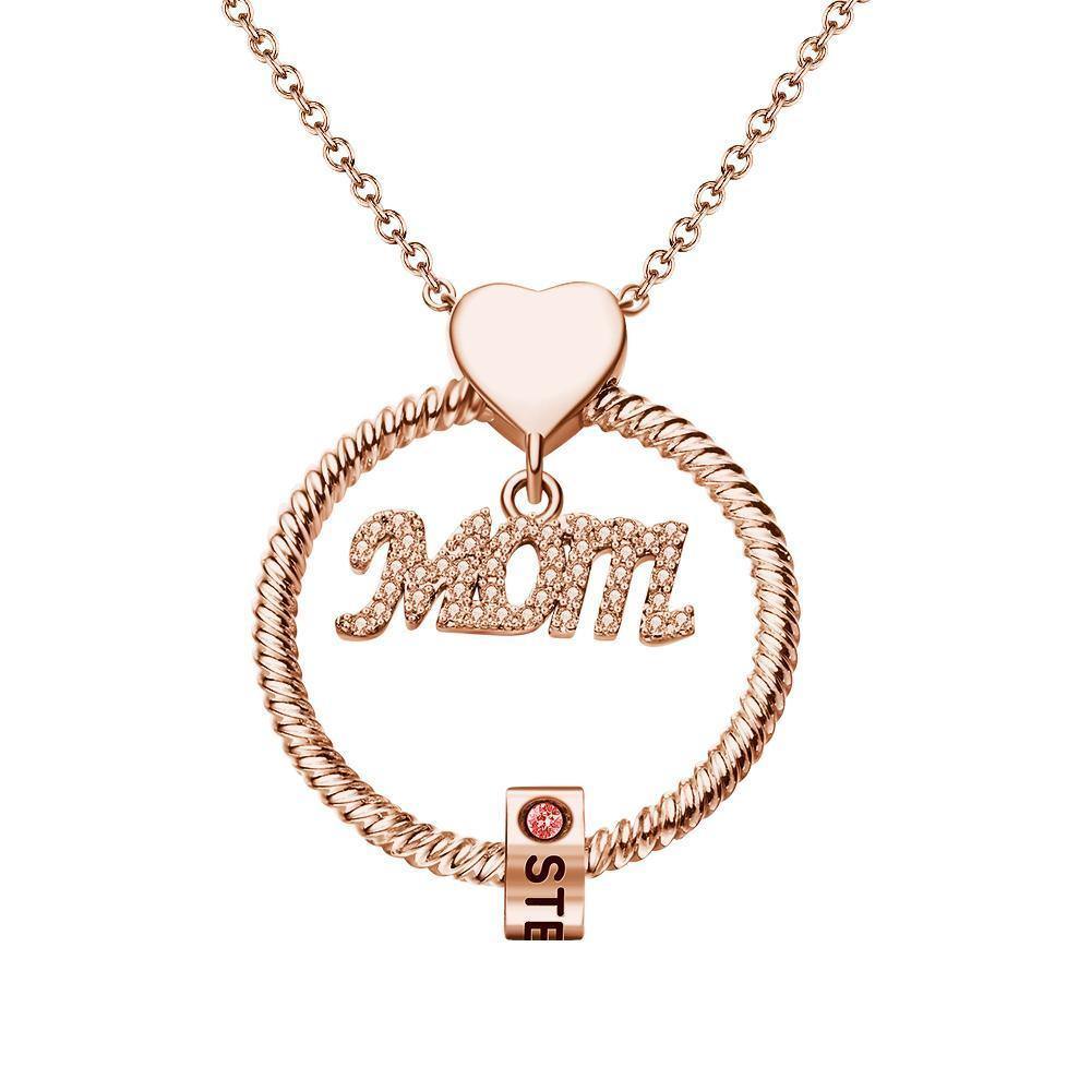 Custom Engraved Necklace With One Birthstone Gifts For Mom - Rose Gold - soufeelus