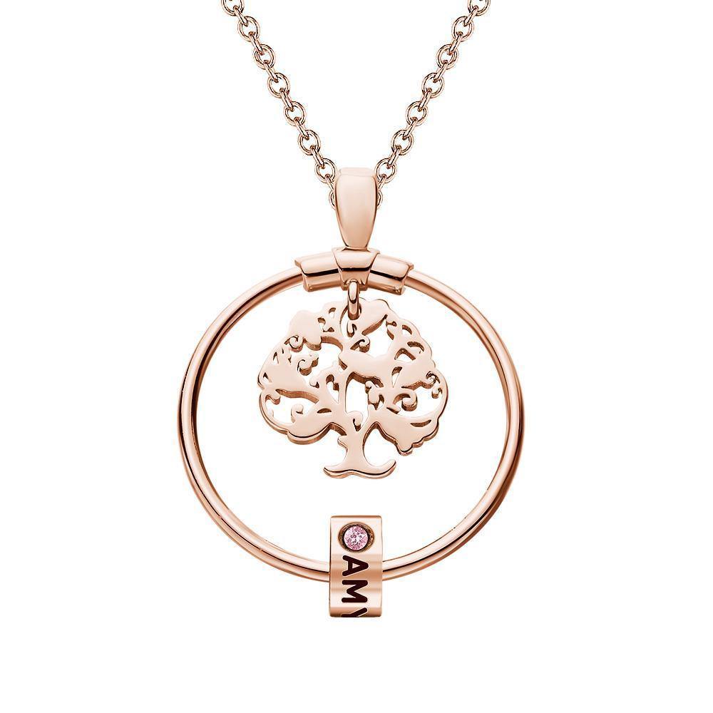 Life Tree Engraved Necklace With Custom One Birthstone Gifts - Rose Gold - soufeelus