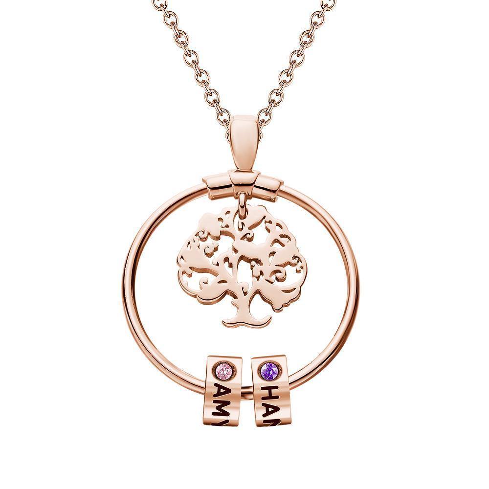 Life Tree Engraved Necklace With Custom One Birthstone Gifts - Rose Gold - soufeelus