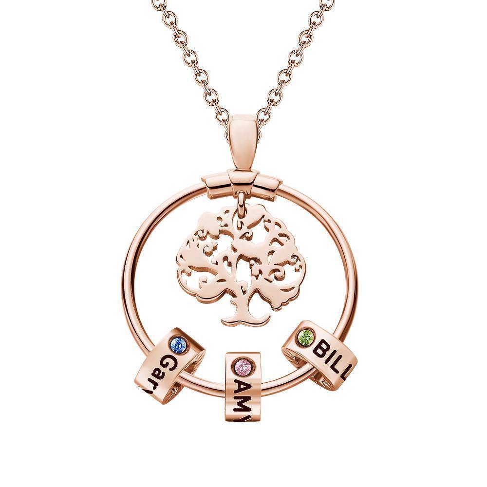 Life Tree Engraved Necklace With Custom One Birthstone Gifts - Rose Gold - soufeelus