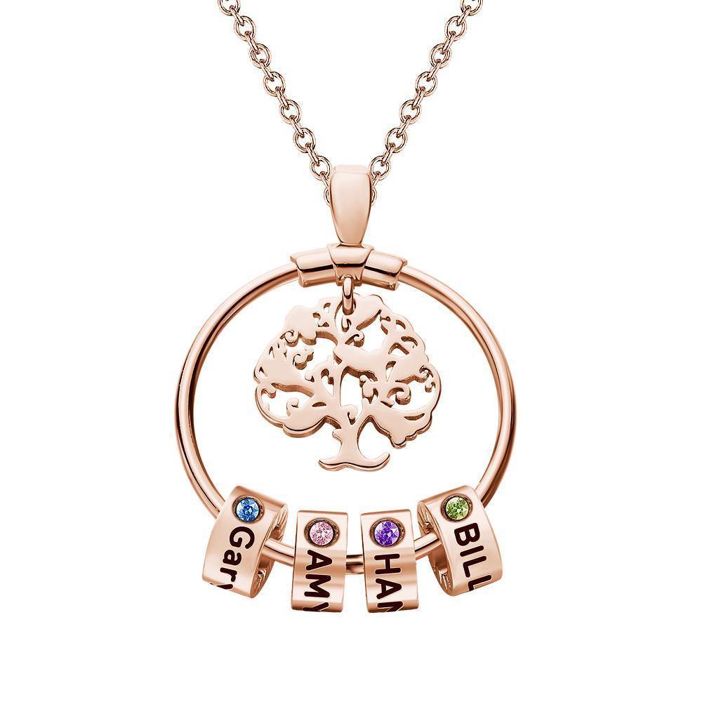 Life Tree Engraved Necklace With Custom One Birthstone Gifts - Rose Gold - soufeelus