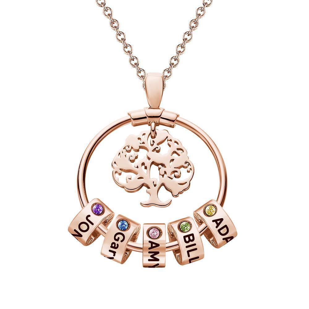 Life Tree Engraved Necklace With Custom One Birthstone Gifts - Rose Gold - soufeelus