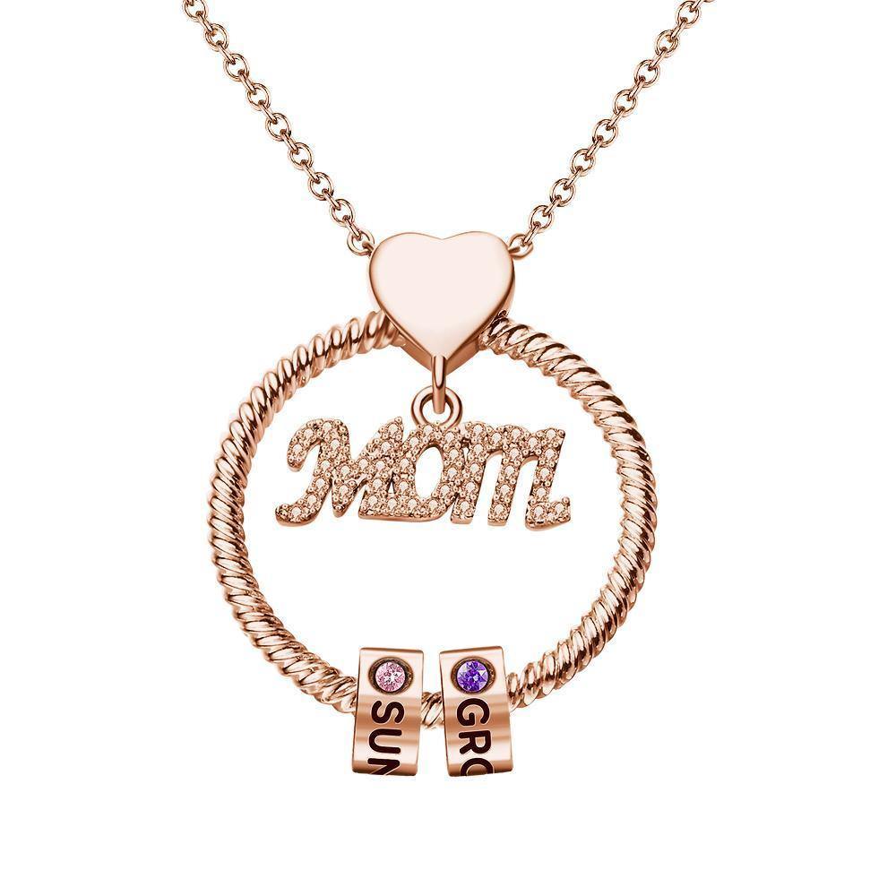 Custom Engraved Necklace With One Birthstone Gifts For Mom - Rose Gold - soufeelus