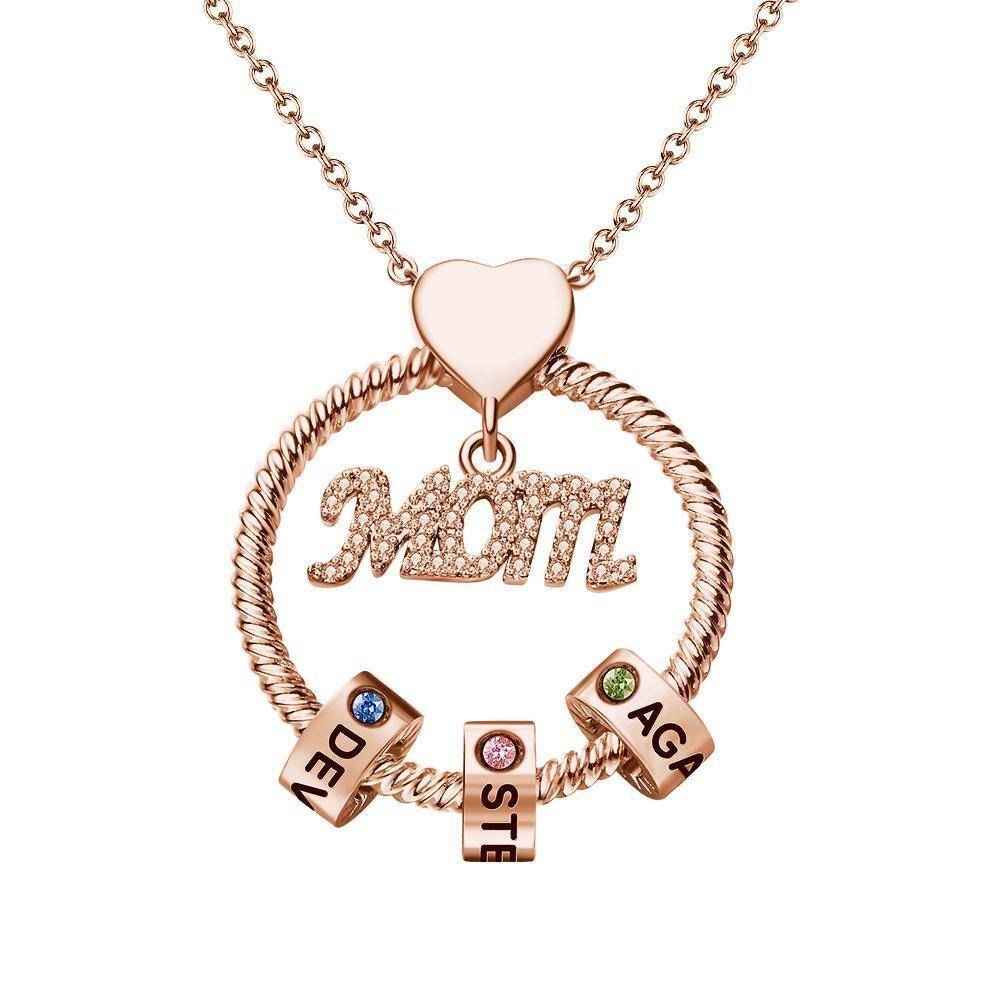 Custom Engraved Necklace With One Birthstone Gifts For Mom - Rose Gold - soufeelus