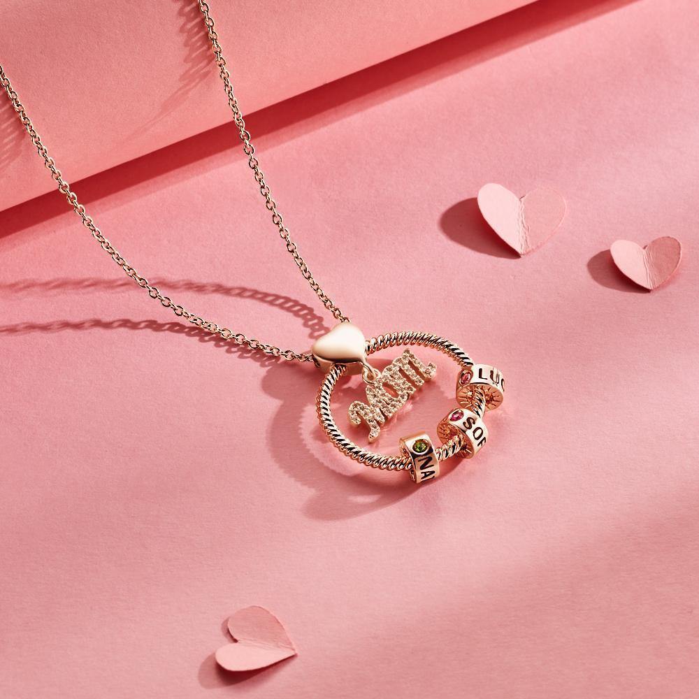 Custom Engraved Necklace With One Birthstone Gifts For Mom - Rose Gold - soufeelus