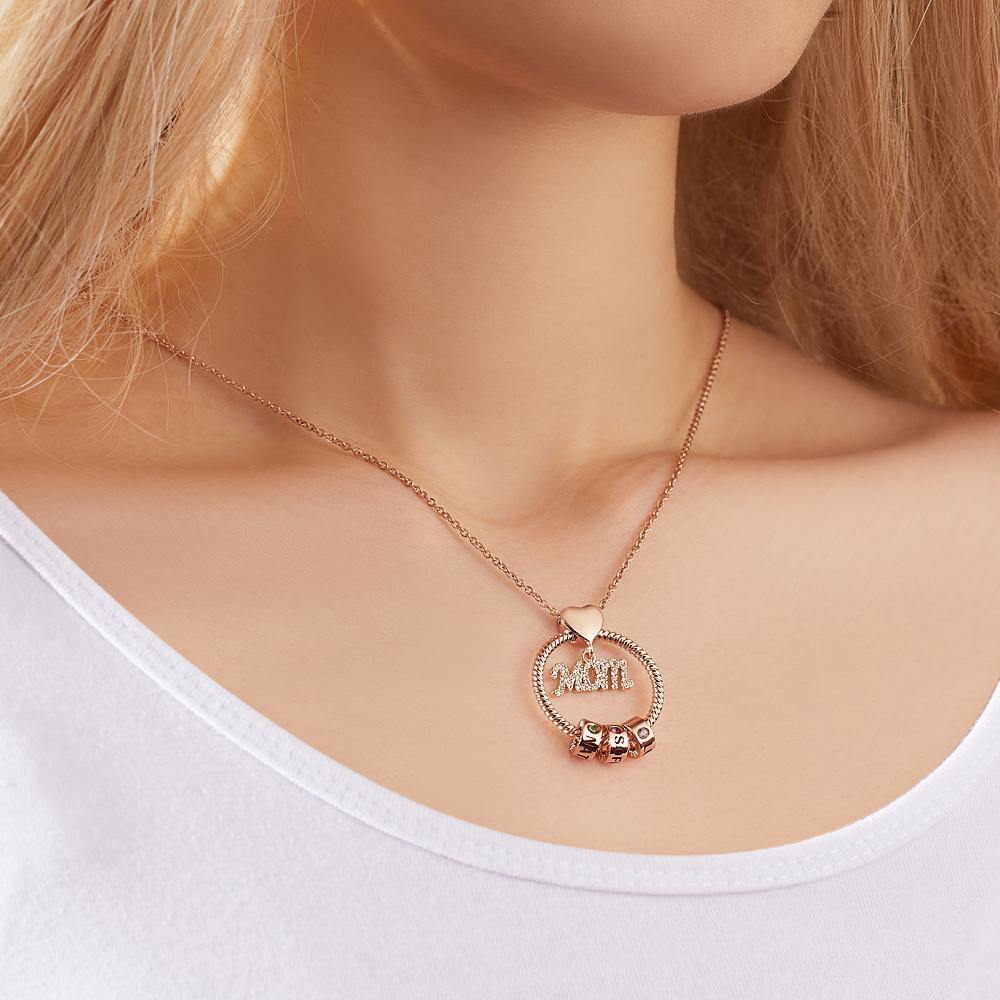 Custom Engraved Necklace With One Birthstone Gifts For Mom - Rose Gold - soufeelus
