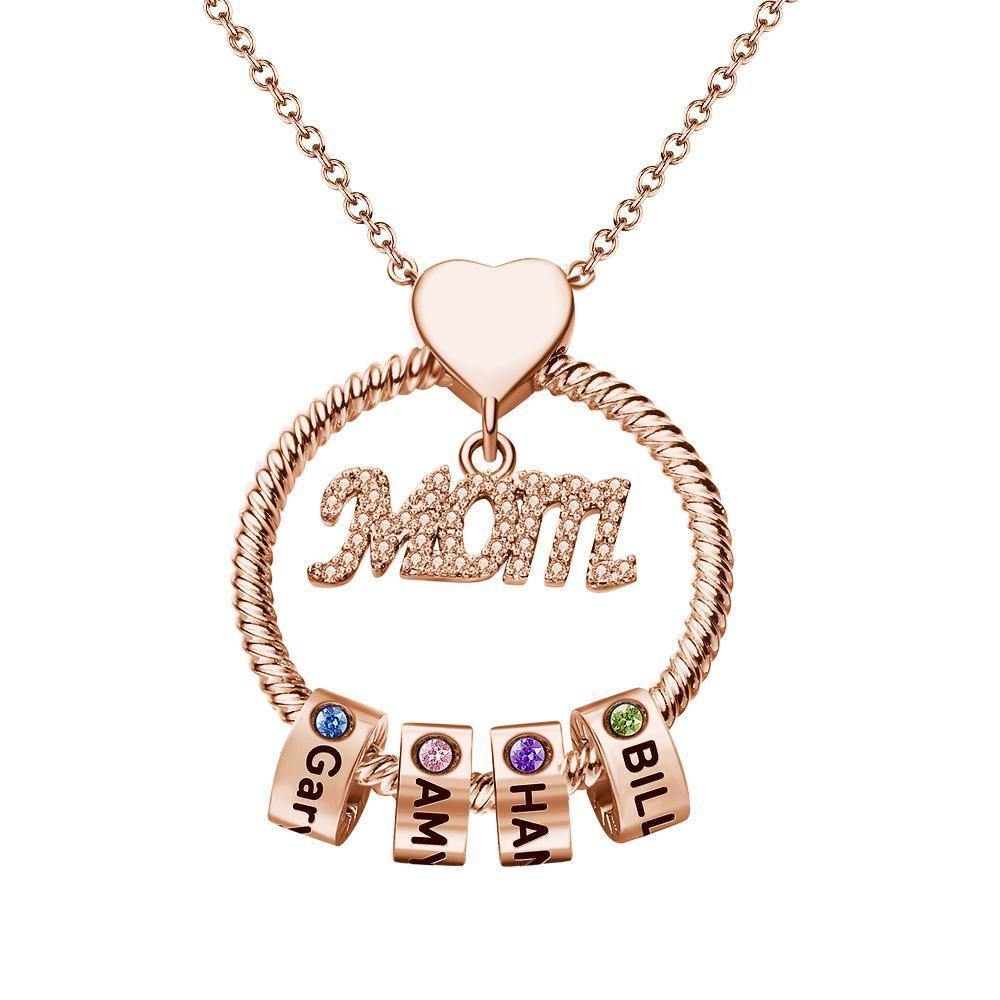 Custom Engraved Necklace With One Birthstone Gifts For Mom - Rose Gold - soufeelus
