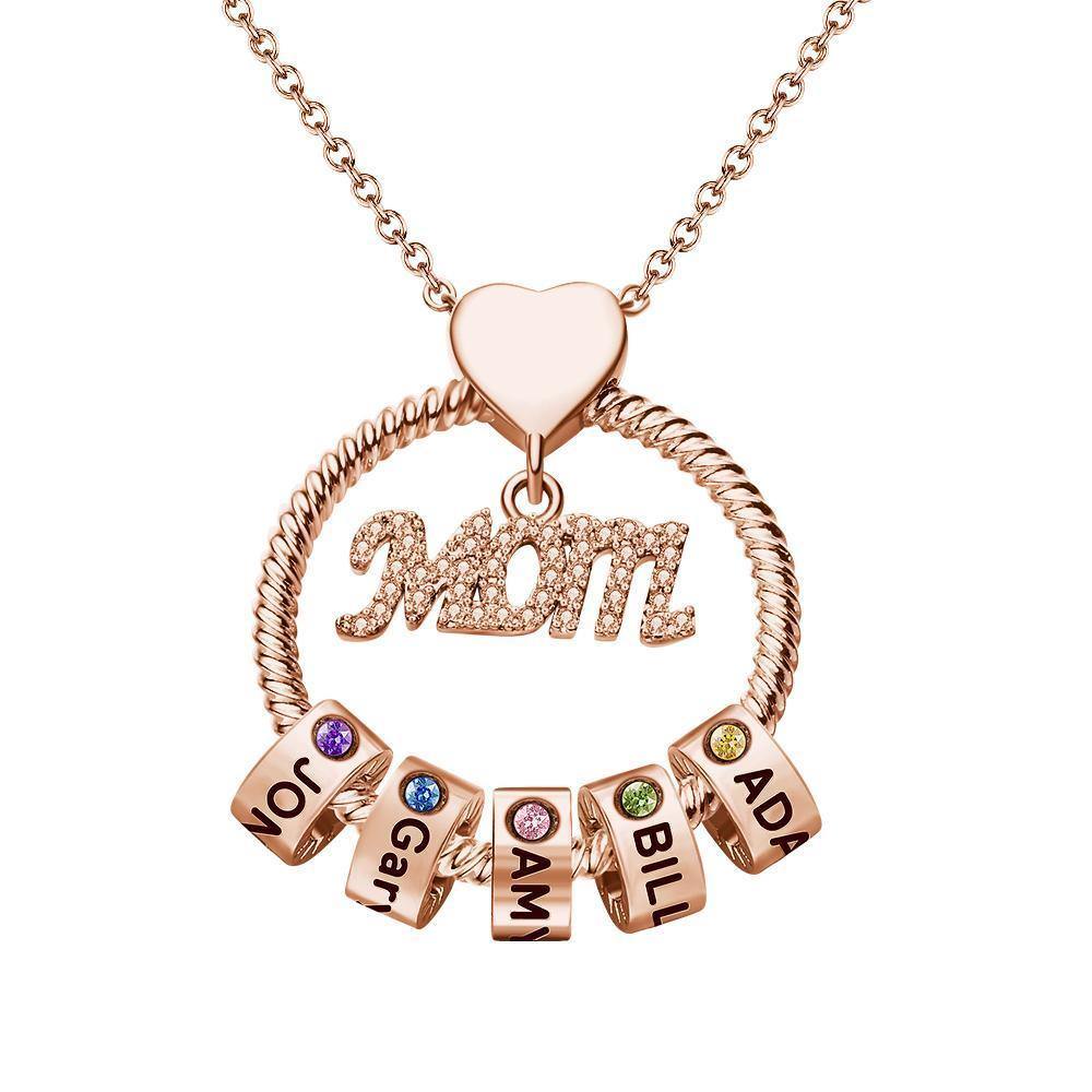 Custom Engraved Necklace With One Birthstone Gifts For Mom - Rose Gold - soufeelus