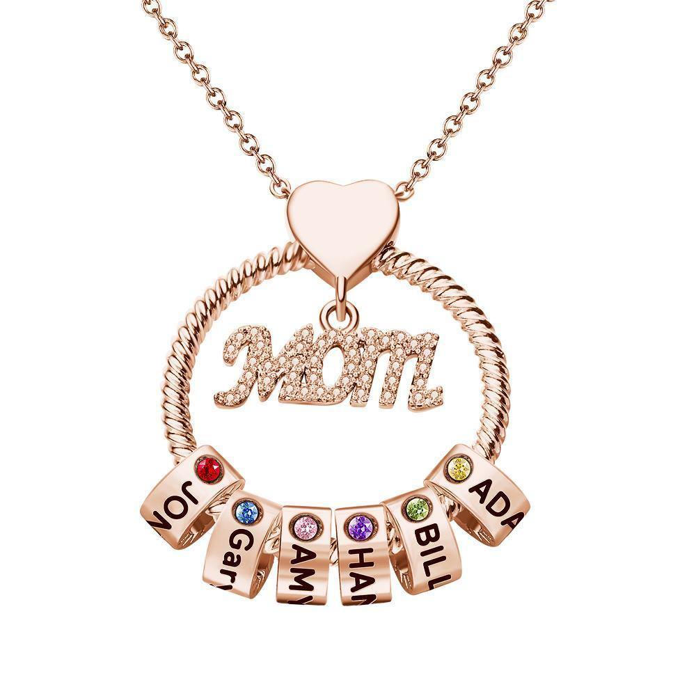 Custom Engraved Necklace With One Birthstone Gifts For Mom - Rose Gold - soufeelus