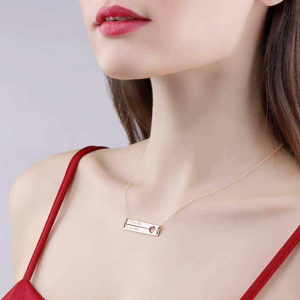 Engraved Double Bar Necklace Rose Gold Plated Silver - soufeelus