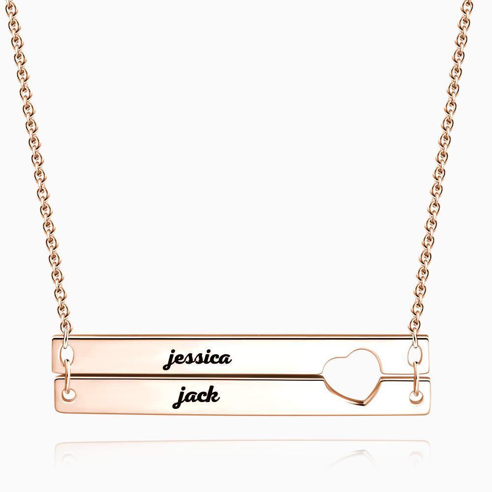 Engraved Double Bar Necklace Rose Gold Plated Silver - soufeelus