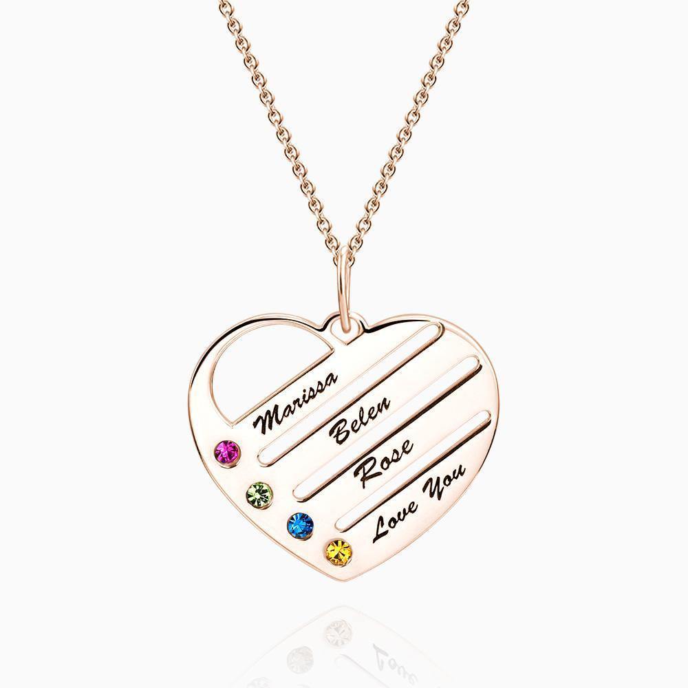 Personalized Birthstone Heart Necklace with Engraving Rose Gold Plated Silver (Crystal Unchangeable) - soufeelus