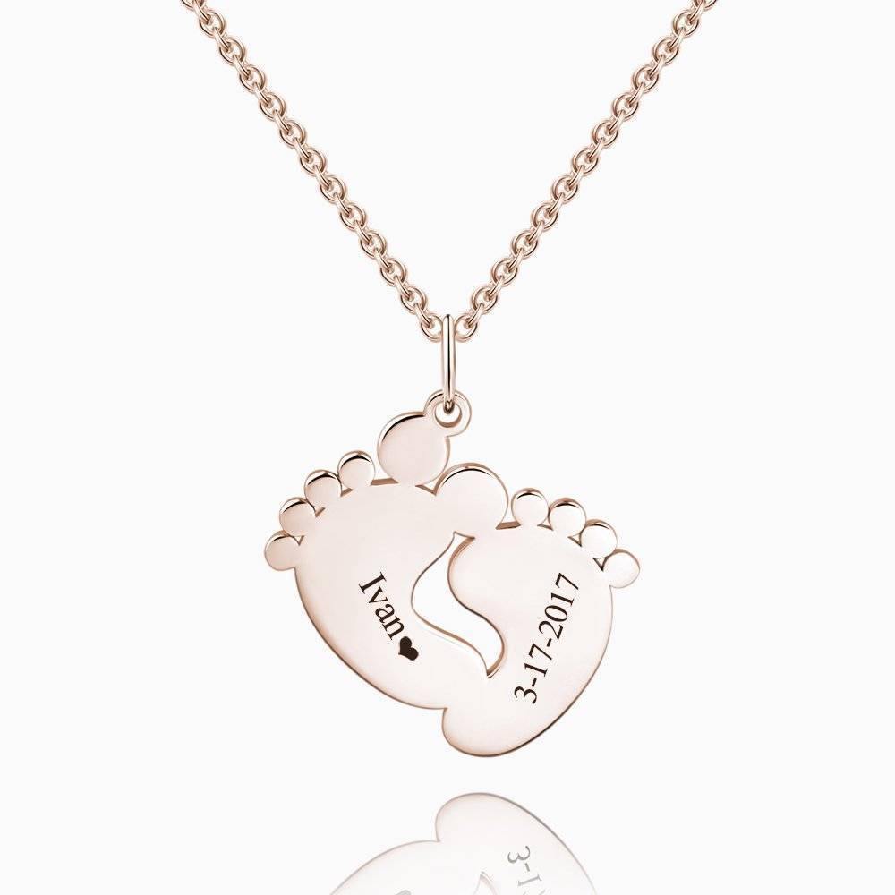 Engraved Baby Feet Necklace Rose Gold Plated Silver - soufeelus