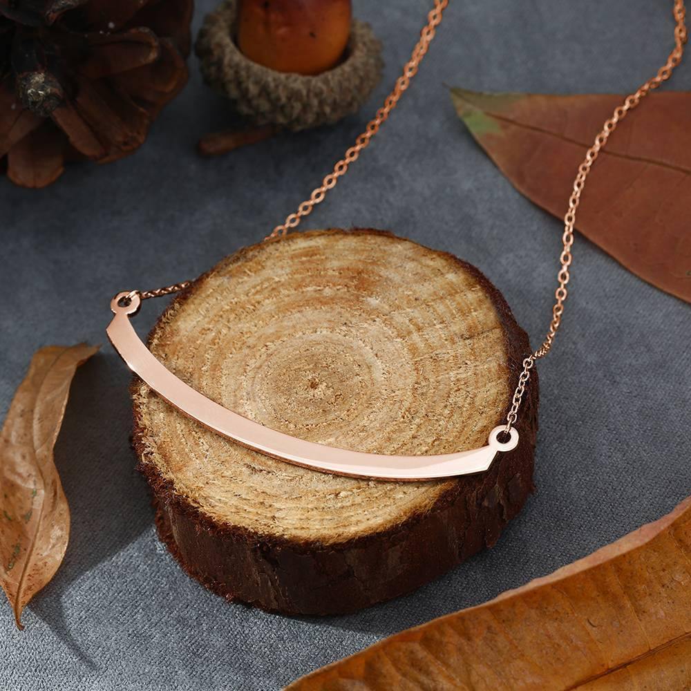 Engraved Bar Necklace Rose Gold Plated Silver - soufeelus