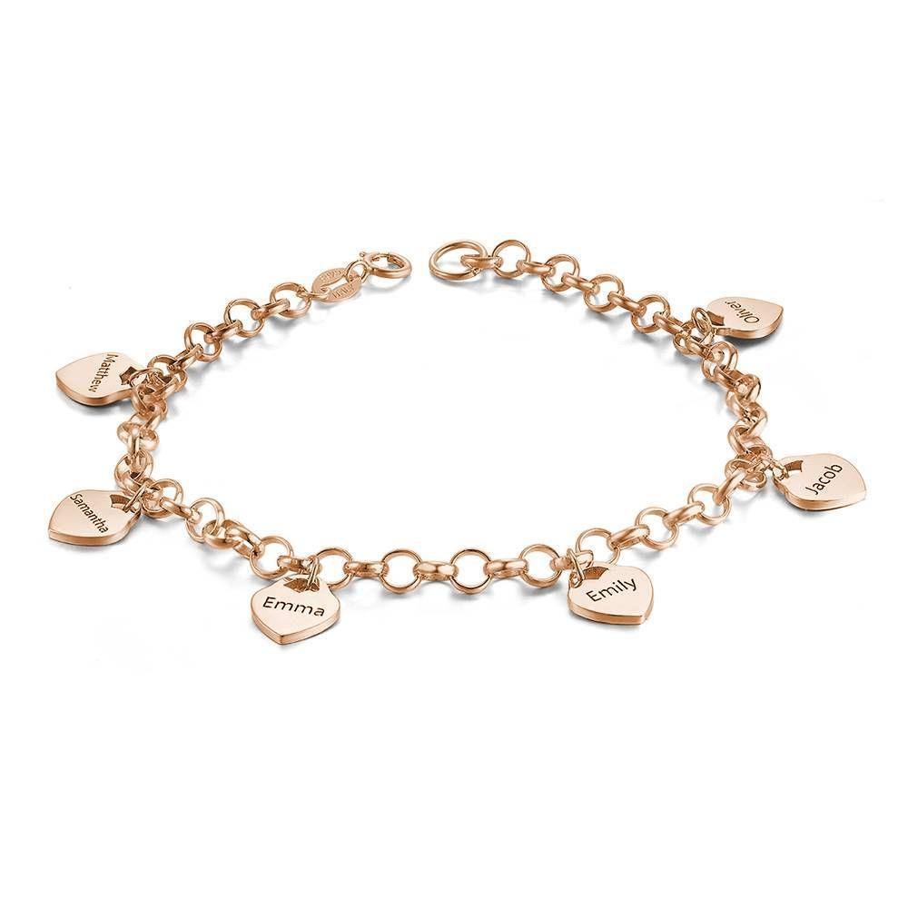 Engraved Bracelet with Heart Six Names Family Gift 14K Gold Plated - soufeelus