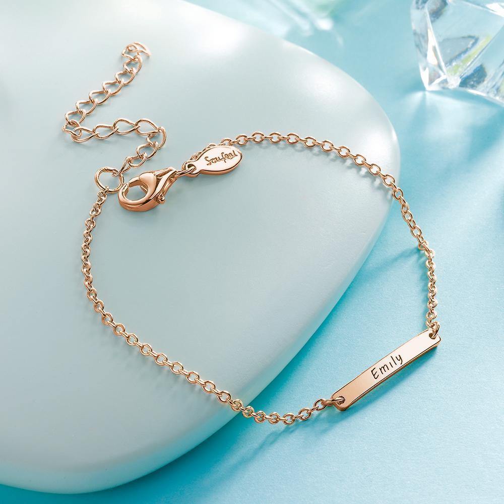 Engraved Bracelet Name Bracelet Memorial Gifts for Kids Rose Gold Plated - soufeelus