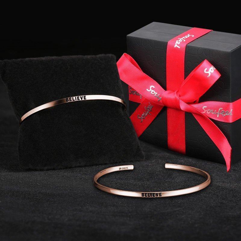 Engraved Bangle Rose Gold Plated Silver - soufeelus