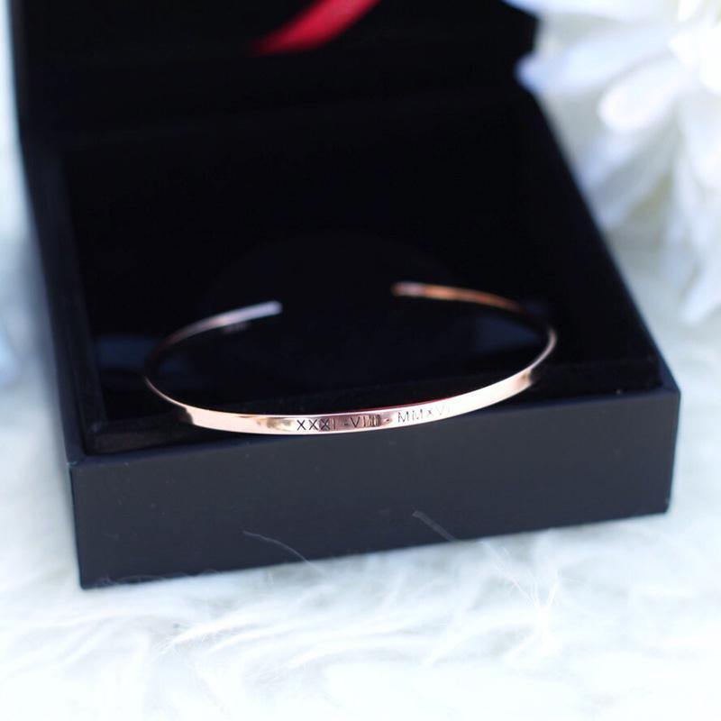 Engraved Bangle Rose Gold Plated Silver - soufeelus