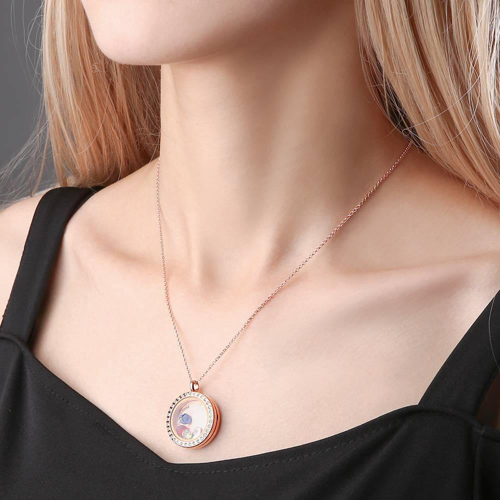 Personalised Birthstone Floating Locket Necklace with Engraving Rose Gold Plated - soufeelus