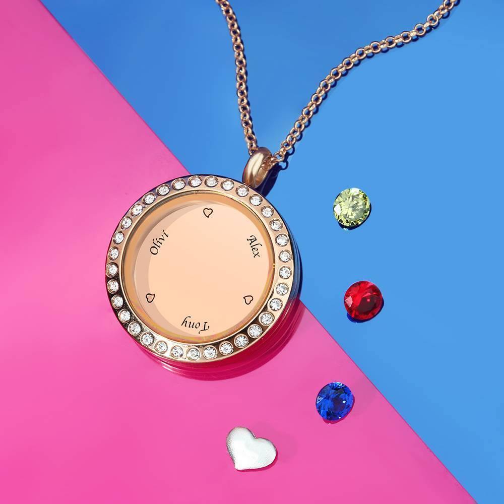 Personalized Birthstone Floating Locket Necklace with Engraving Rose Gold Plated