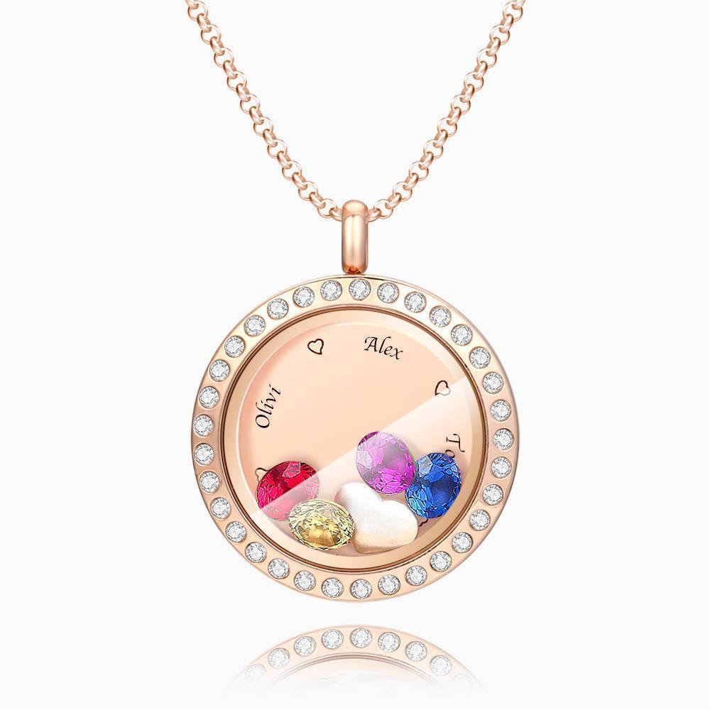 Personalised Birthstone Floating Locket Necklace with Engraving 14K Gold Plated - soufeelus