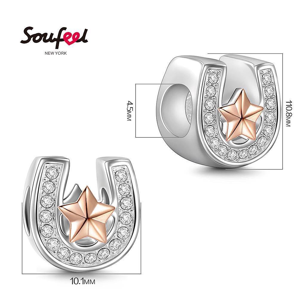 Soufeel Crystal Lucky Star Horseshoe Charm Rose Gold Plated Silver - soufeelus