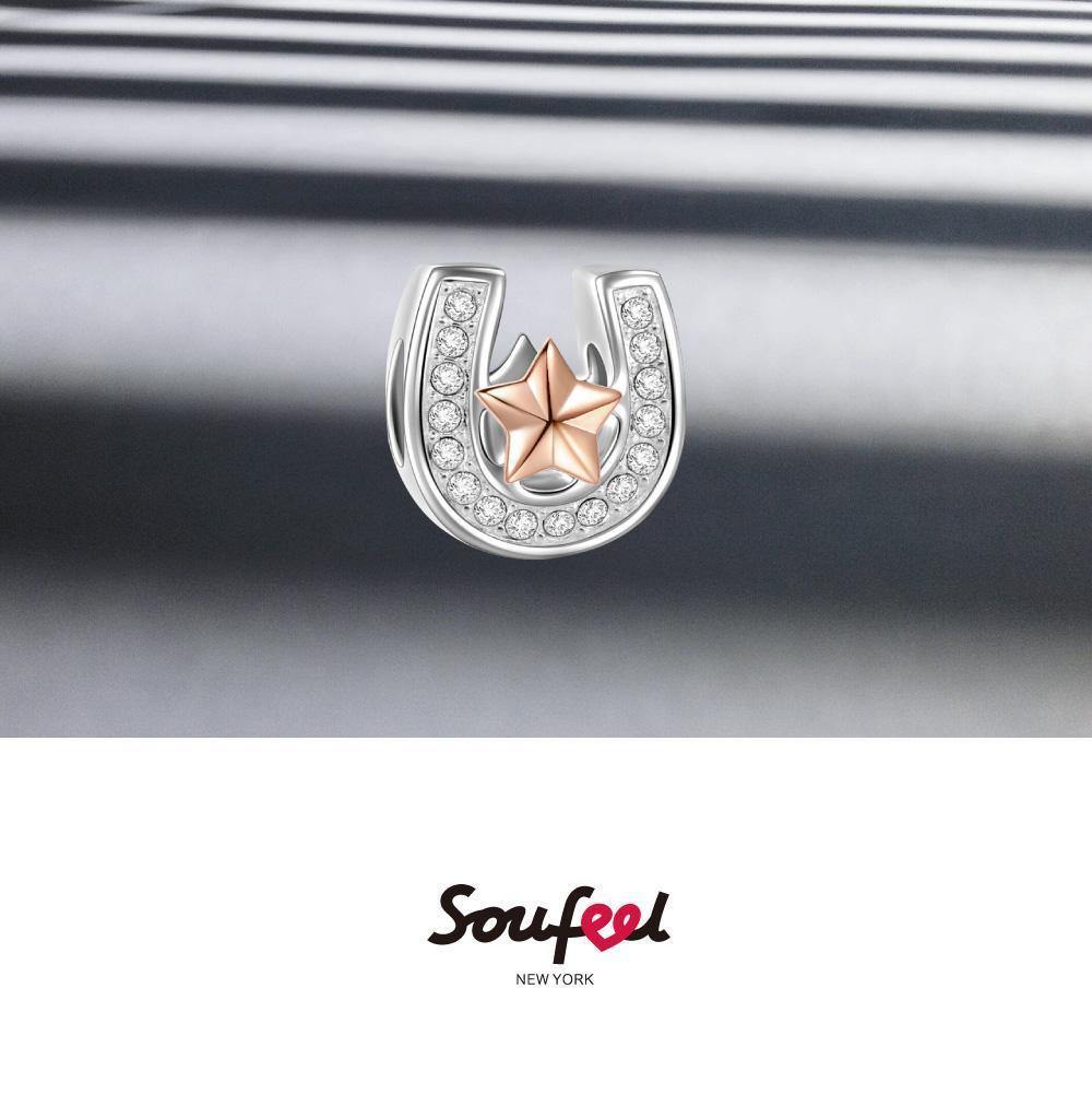 Soufeel Crystal Lucky Star Horseshoe Charm Rose Gold Plated Silver - soufeelus