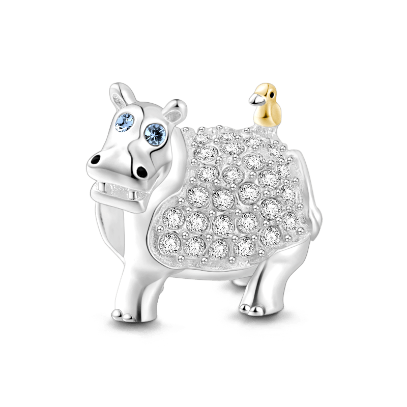 Hippo and Oxpeckers Charm 14k Gold Plated Silver - soufeelus