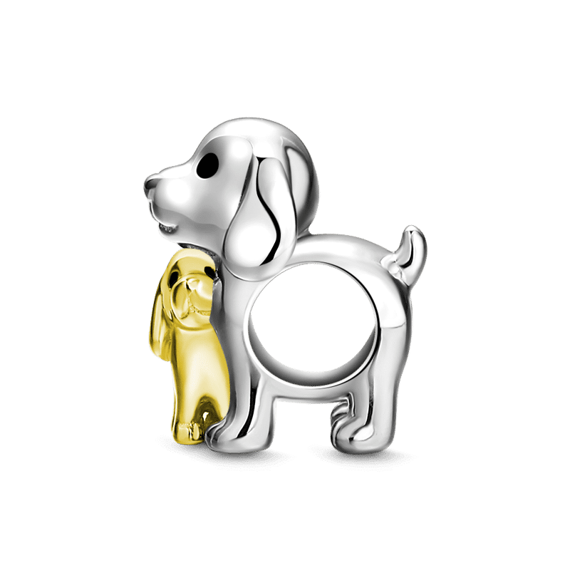 Mother and Baby Dog Charm 14k Gold Plated Silver - soufeelus