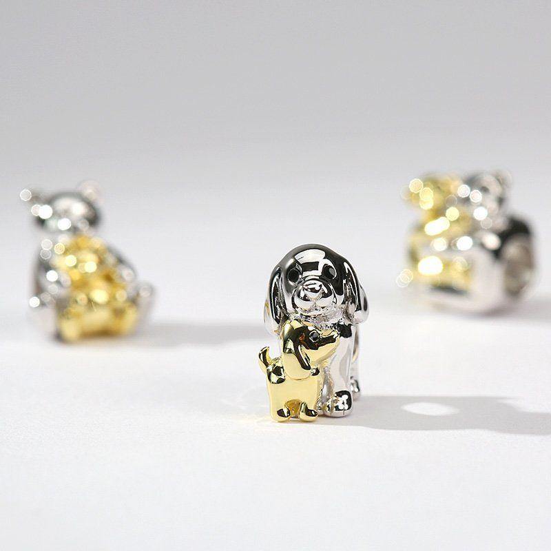 Mother and Baby Dog Charm 14k Gold Plated Silver - soufeelus