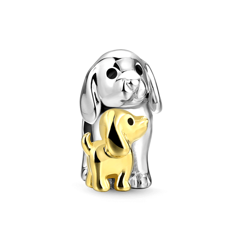 Mother and Baby Dog Charm 14k Gold Plated Silver - soufeelus