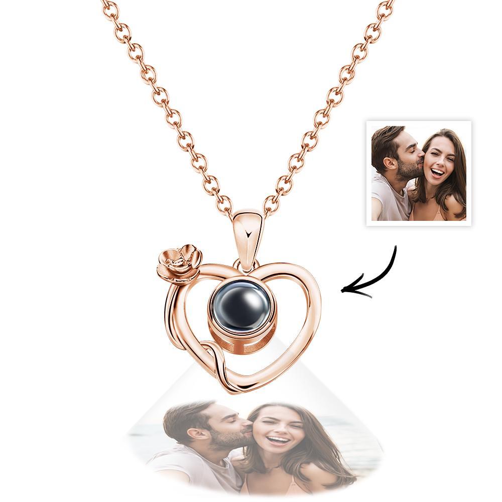 Personalized Flower Photo Projection Necklace Delicate Heart-Shaped Jewelry Gift For Her - soufeelus
