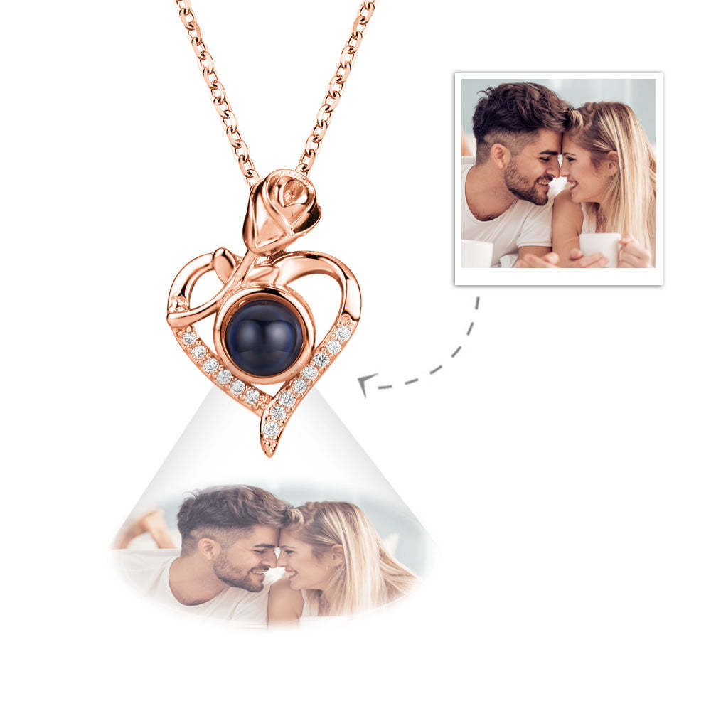 Custom Projection Necklace Rose Heart Photo Necklace for Her - soufeelus