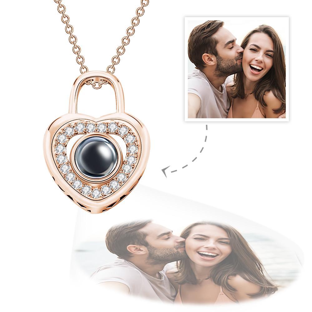 Personalized Photo Projection Necklace Love Heart Lock Shaped Pendant Valentine's Day Gift - soufeelus