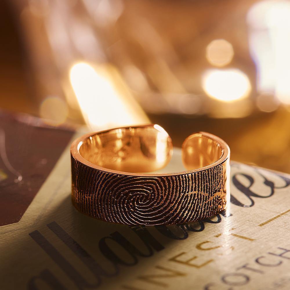 Engraved Ring Fingerprint Ring for Men's Unique Gifts Rose Gold Plated - soufeelus