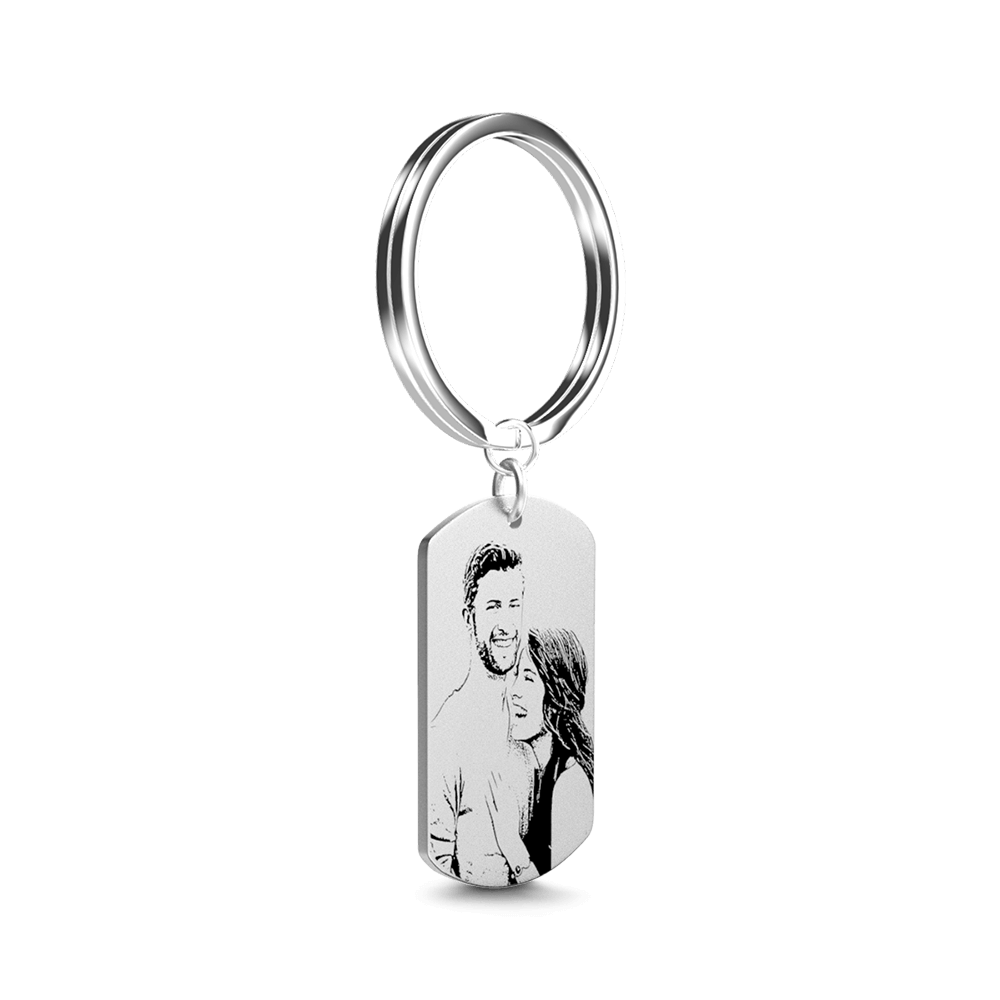 Photo Engraved Tag Key Chain Stainless Steel for Couple - soufeelus