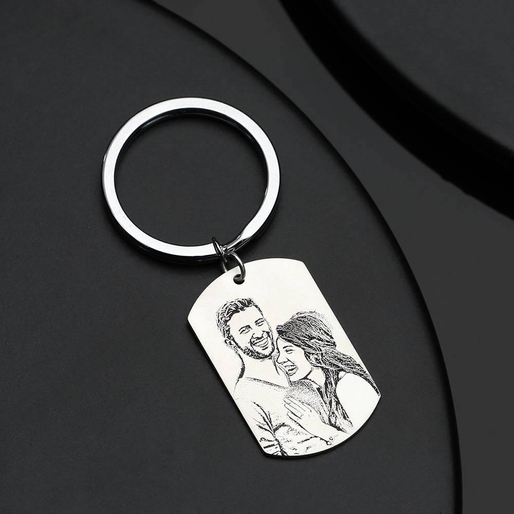 Photo Engraved Tag Key Chain Stainless Steel for Couple - soufeelus